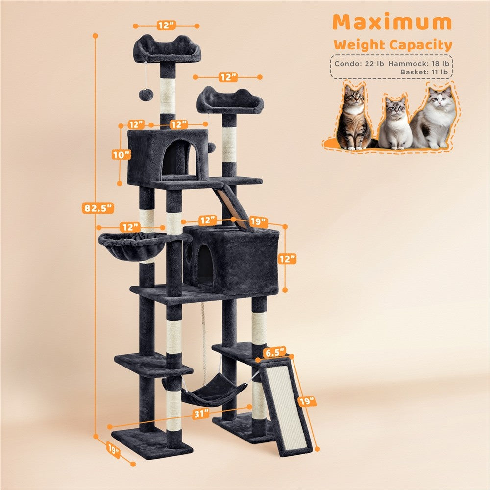82.5In Multi Level Cat Tree for Large Cat Tower with Condo and Scratching Post