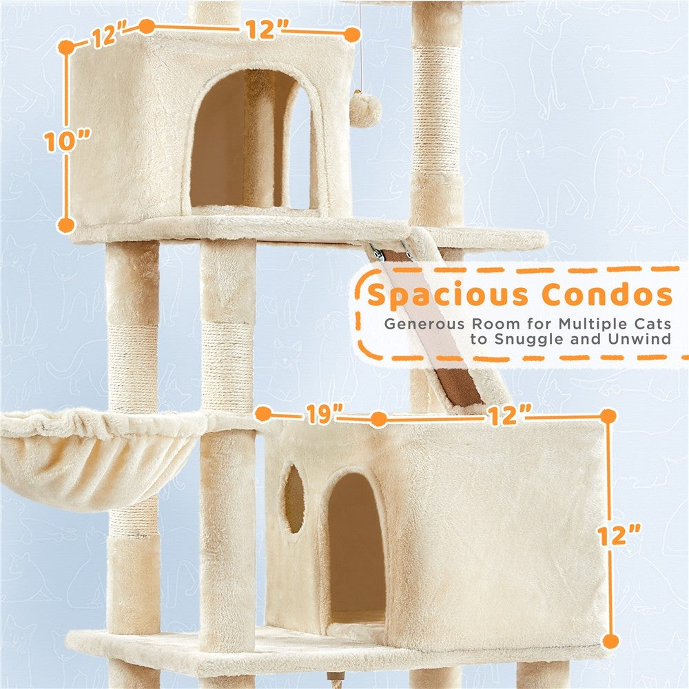 82.5In Multi Level Cat Tree for Large Cat Tower with Condo and Scratching Post