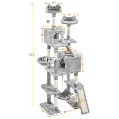 82.5In Multi Level Cat Tree for Large Cat Tower with Condo and Scratching Post