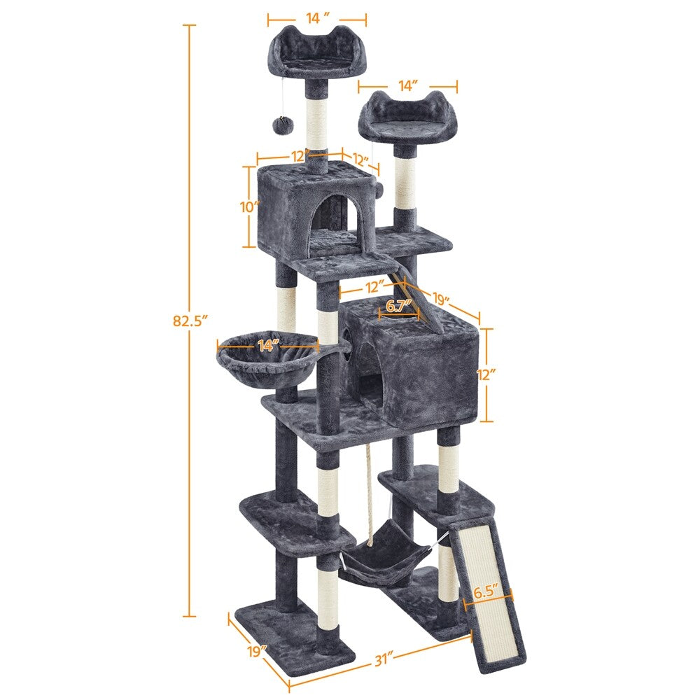 82.5In Multi Level Cat Tree for Large Cat Tower with Condo and Scratching Post