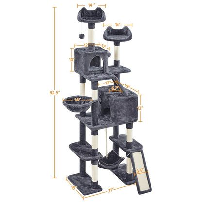 82.5In Multi Level Cat Tree for Large Cat Tower with Condo and Scratching Post